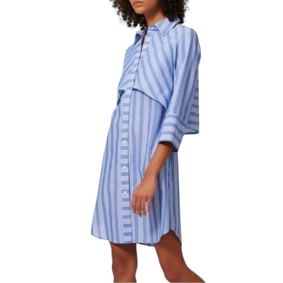 KAL Rieman Striped Cotton Tiered Shirt Dress Blue Small S - Picture 2 of 10